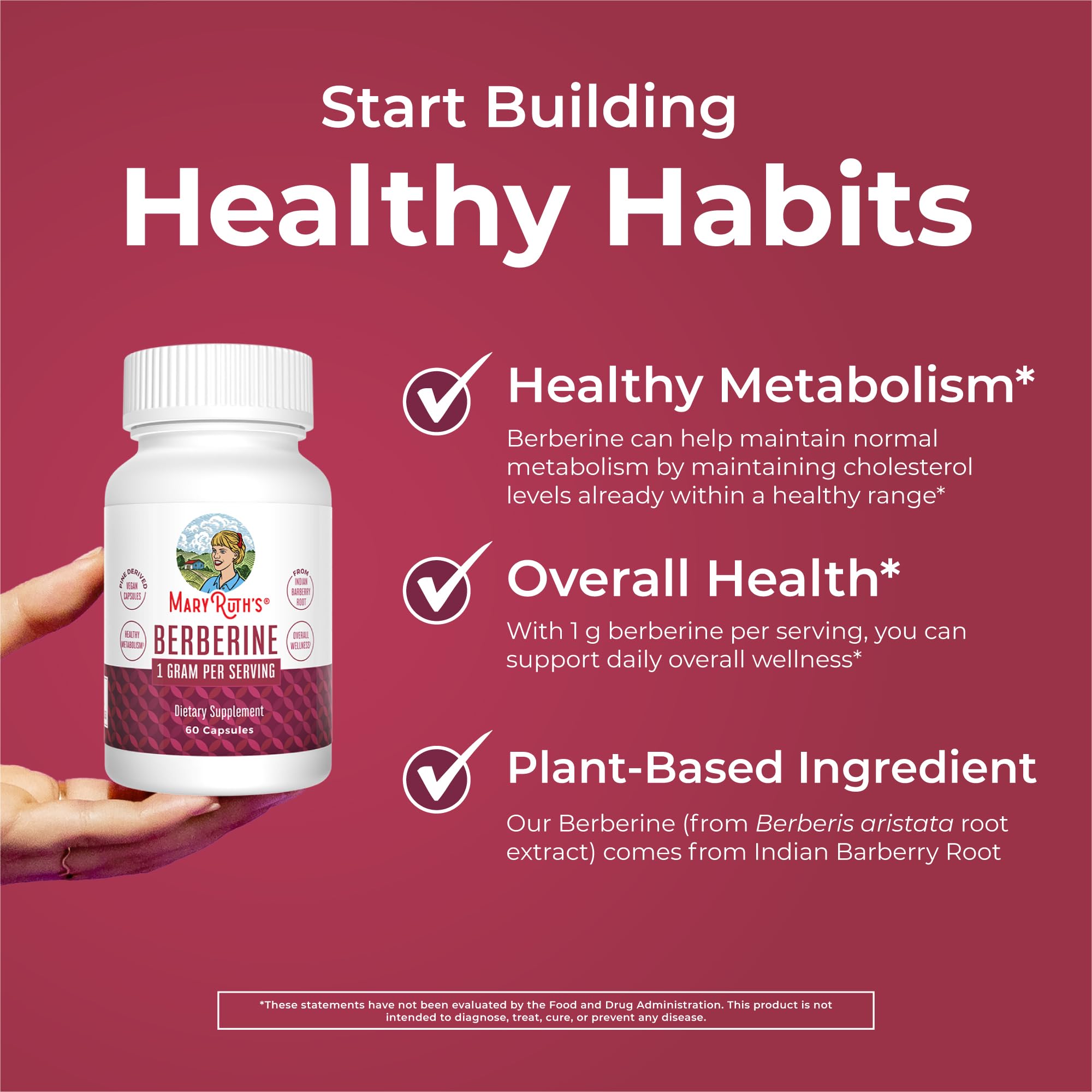 MaryRuth Organics Berberine ingredients label highlights Berberis aristata root