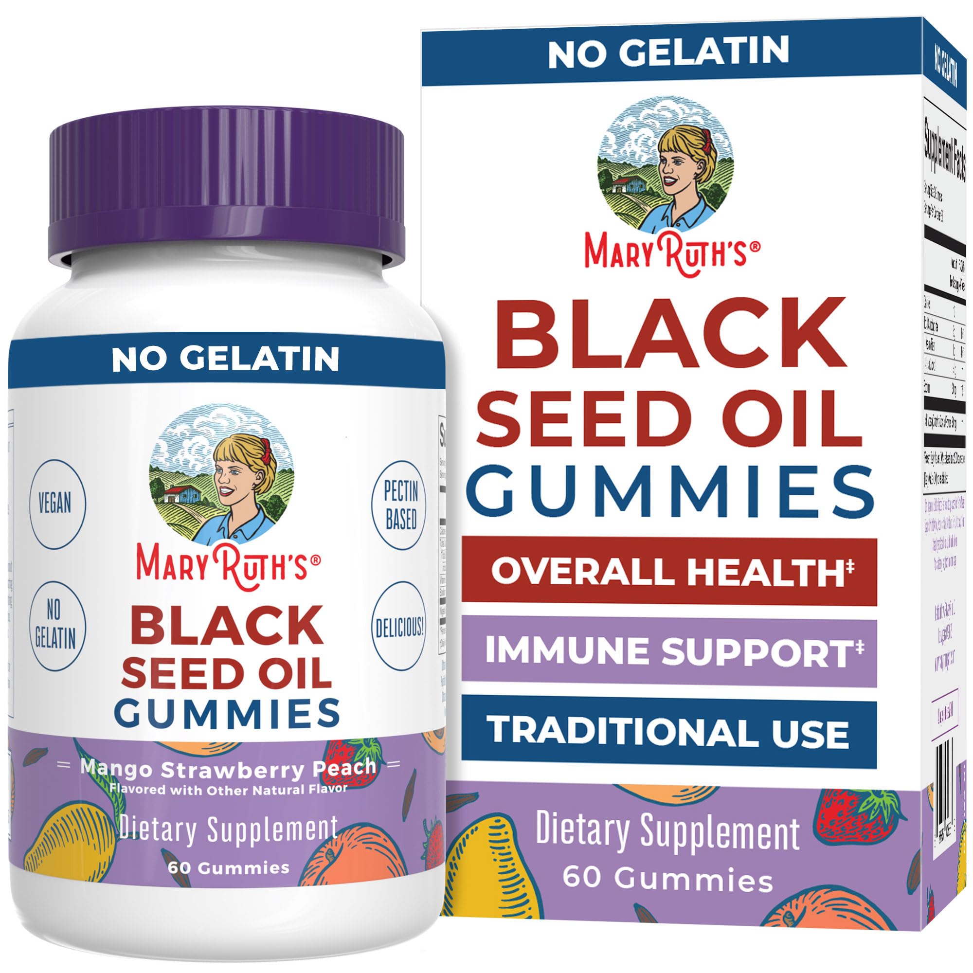 MaryRuth Organics Black Seed Oil Gummies bottle, convenient daily use.