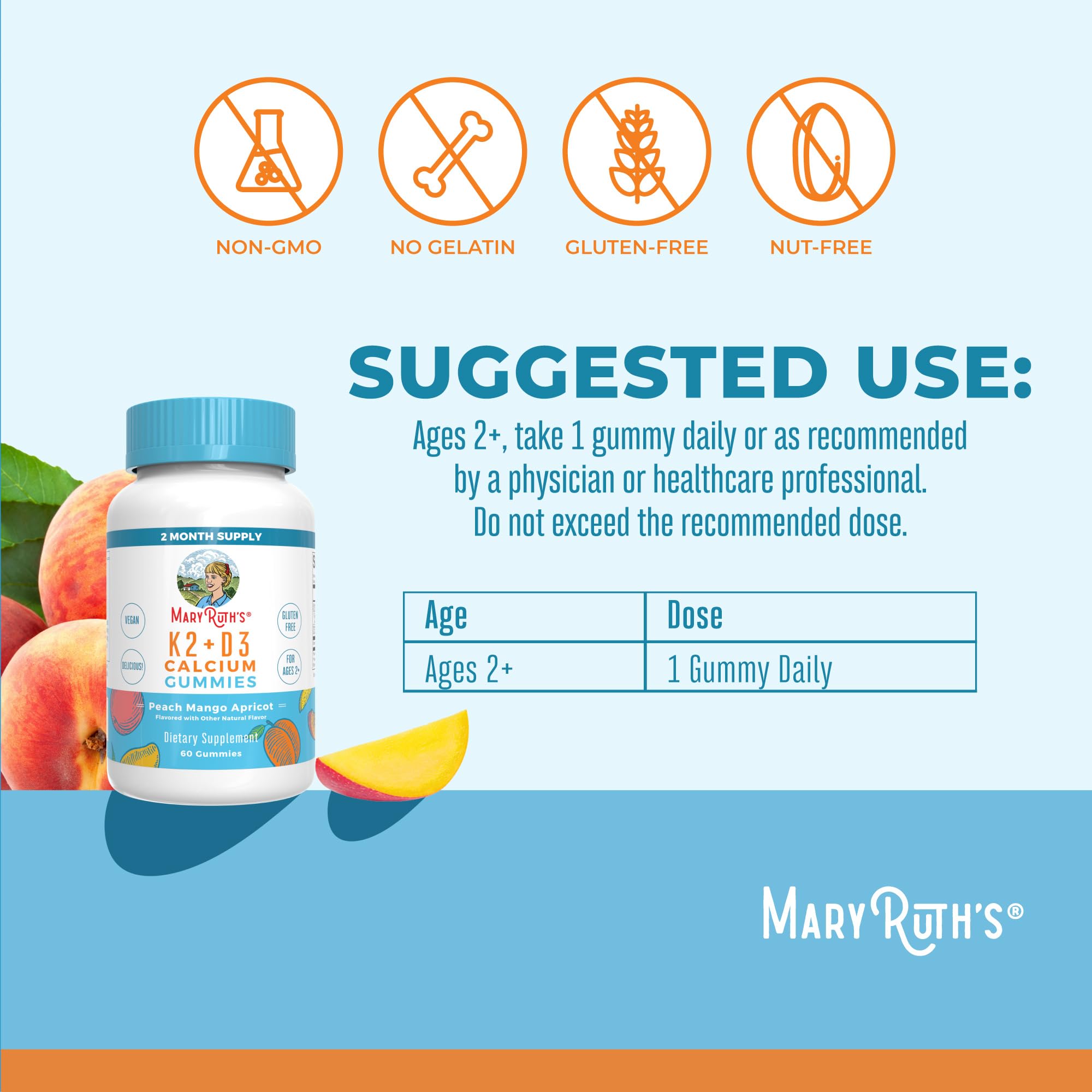 MaryRuth Organics gummies three flavors peach mango apricot highlight variety