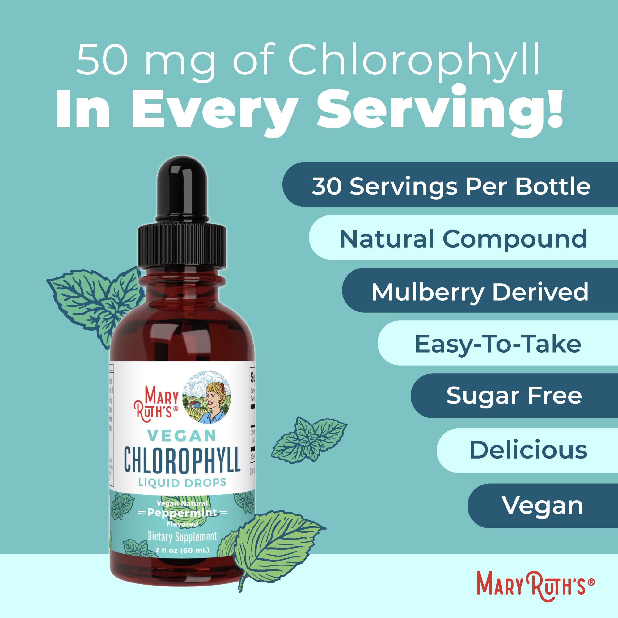 Glass of water with MaryRuth Organics Chlorophyll Drops inside.
