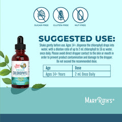 Dropper ready for a 2 mL serving of MaryRuth Organics Chlorophyll Drops.