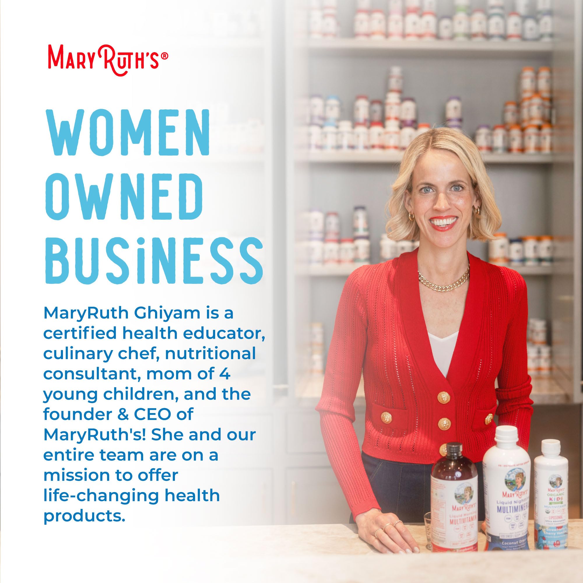 MaryRuth Organics clean-label design on product packaging for easy recognition.