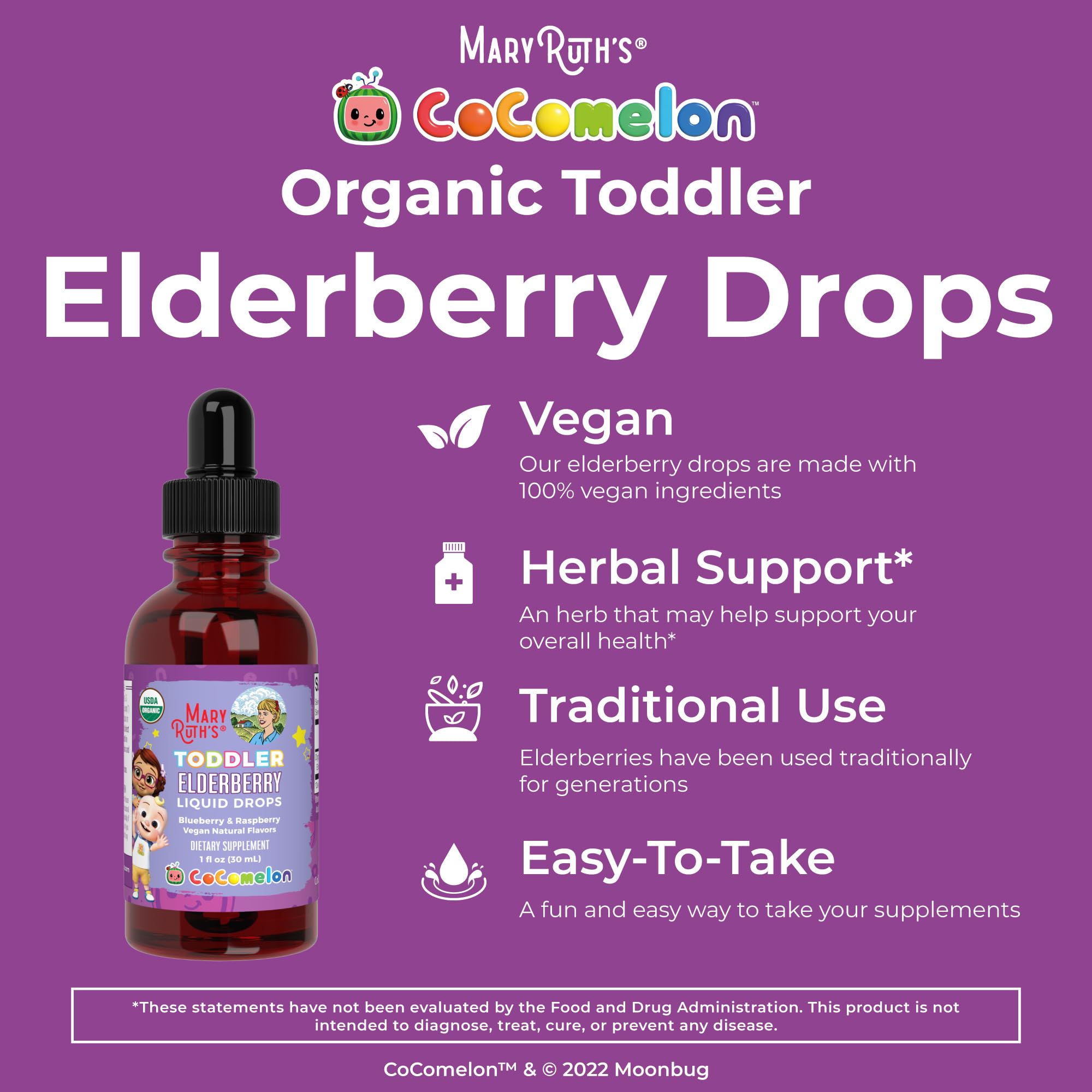 Elderberry syrup next to smoothie ingredients for toddlers