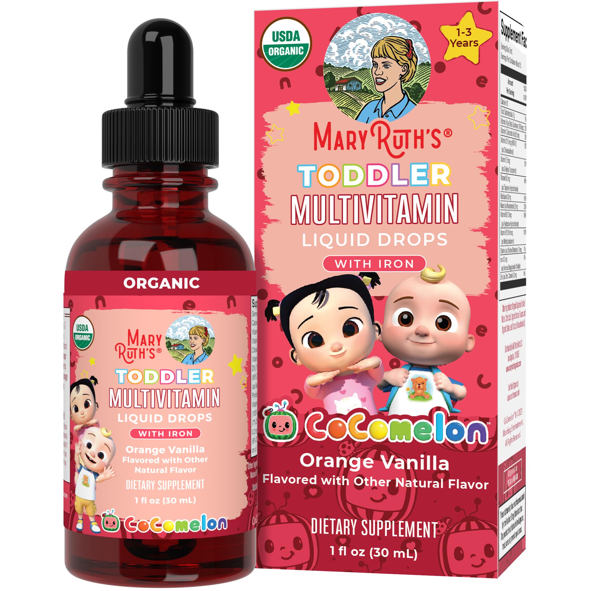 MaryRuth Organics cocomelon toddler multivitamin bottle for daily immune support.