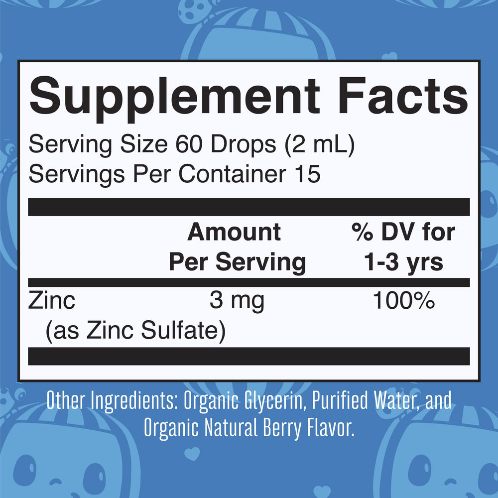 Child sipping berry flavored zinc drops with CoComelon design