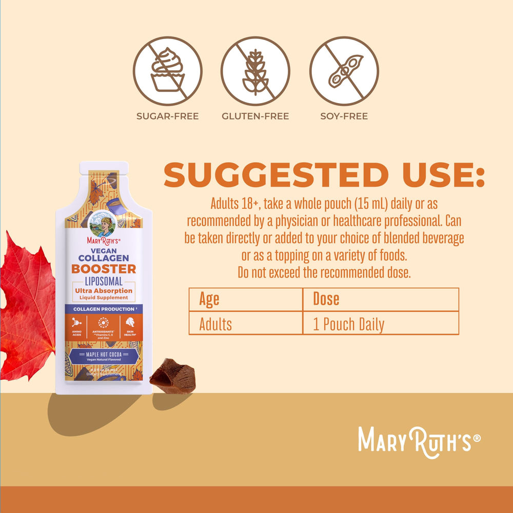MaryRuth Organics Collagen Booster Liposomal maple-hot-cocoa delivers a comforting flavor with nutrient support.