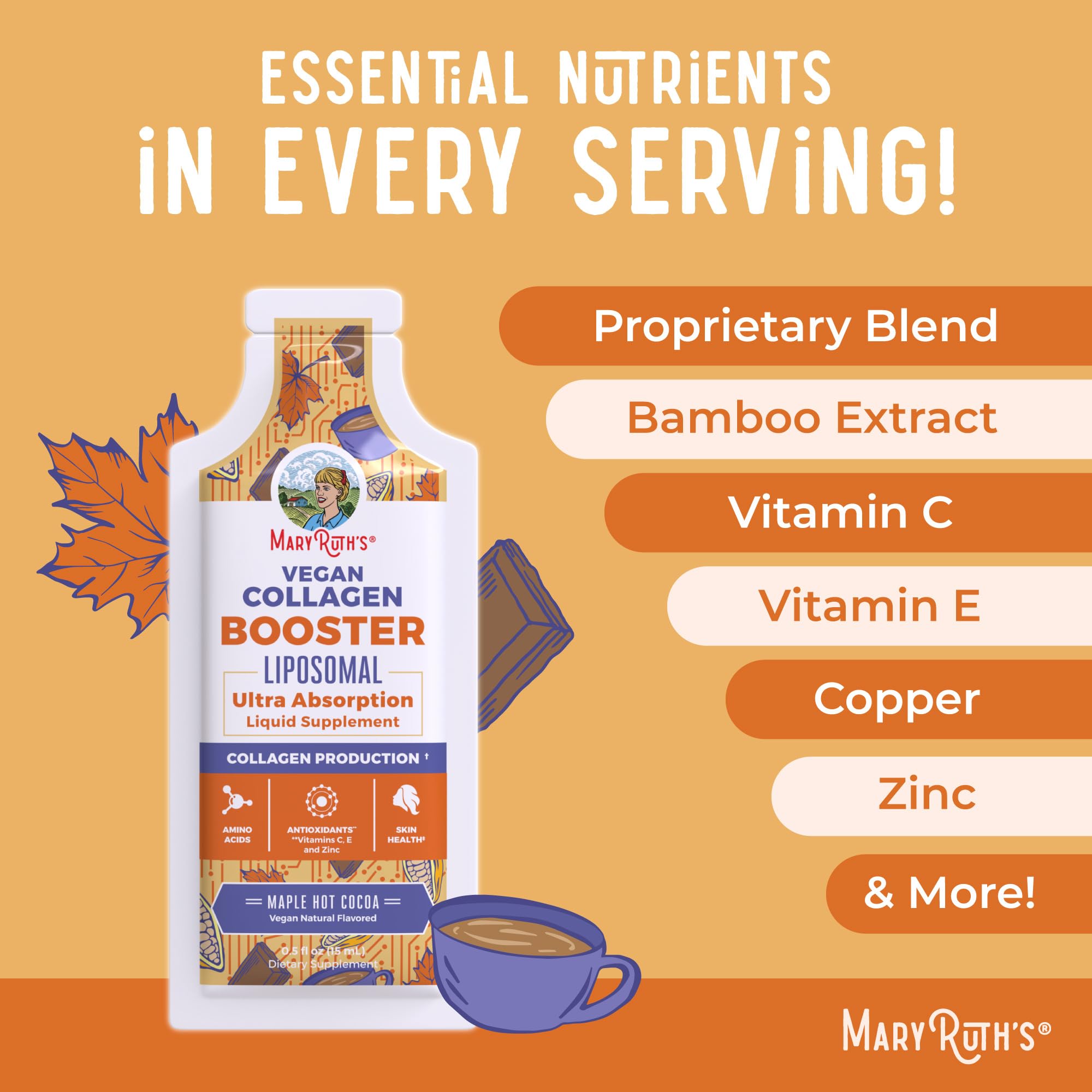 MaryRuth Organics Collagen Booster Liposomal vegan-non-gmo communicates clean, compassionate dietary choice.