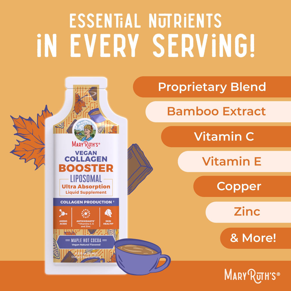MaryRuth Organics Collagen Booster Liposomal vegan-non-gmo communicates clean, compassionate dietary choice.