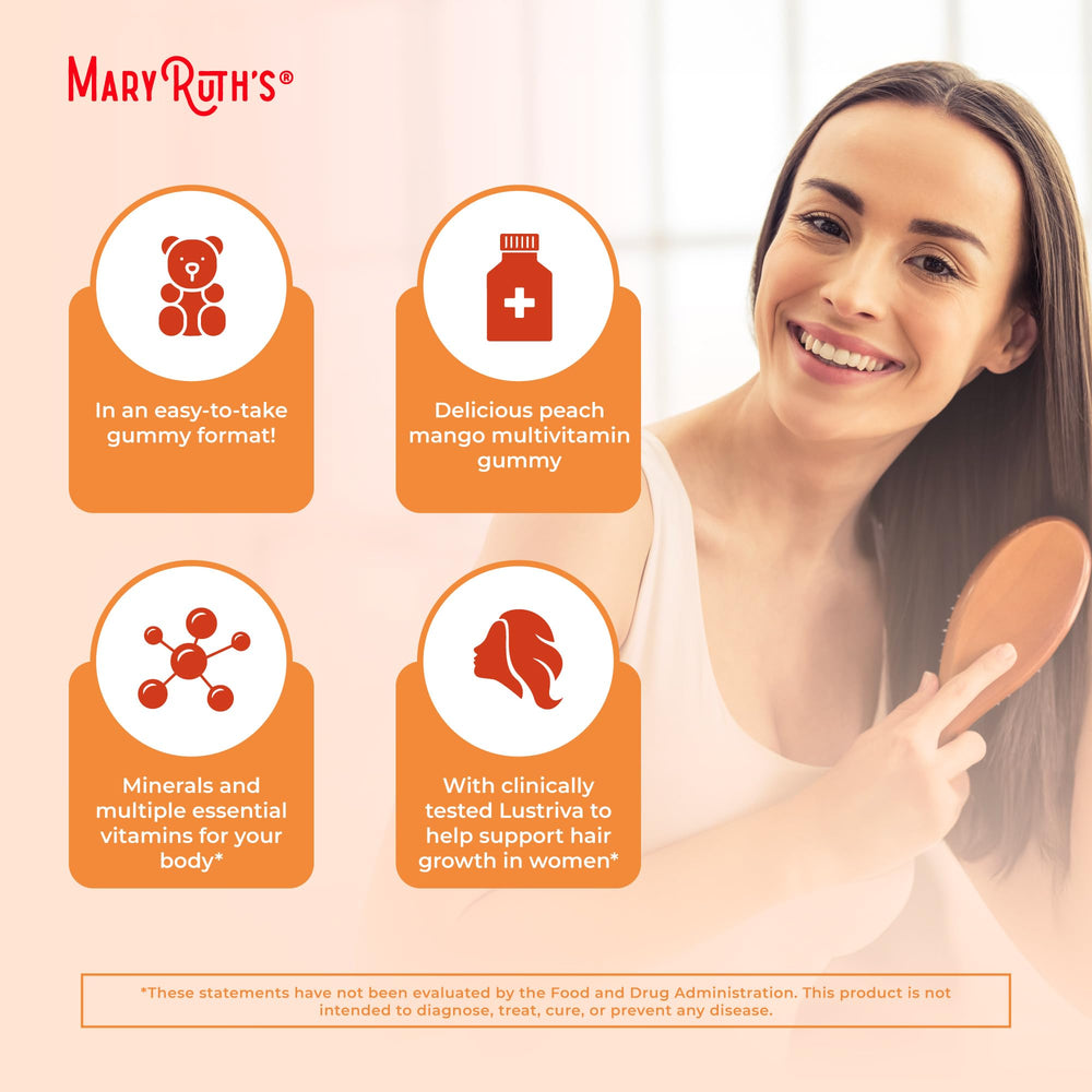 MaryRuth Organics daily-use bottle pouring gummies for a simple routine