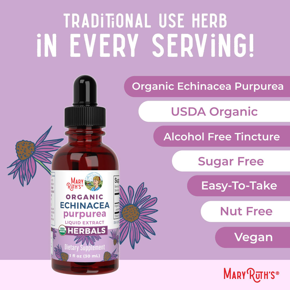 MaryRuth Organics vegan echinacea liquid bottle for plant based wellness.