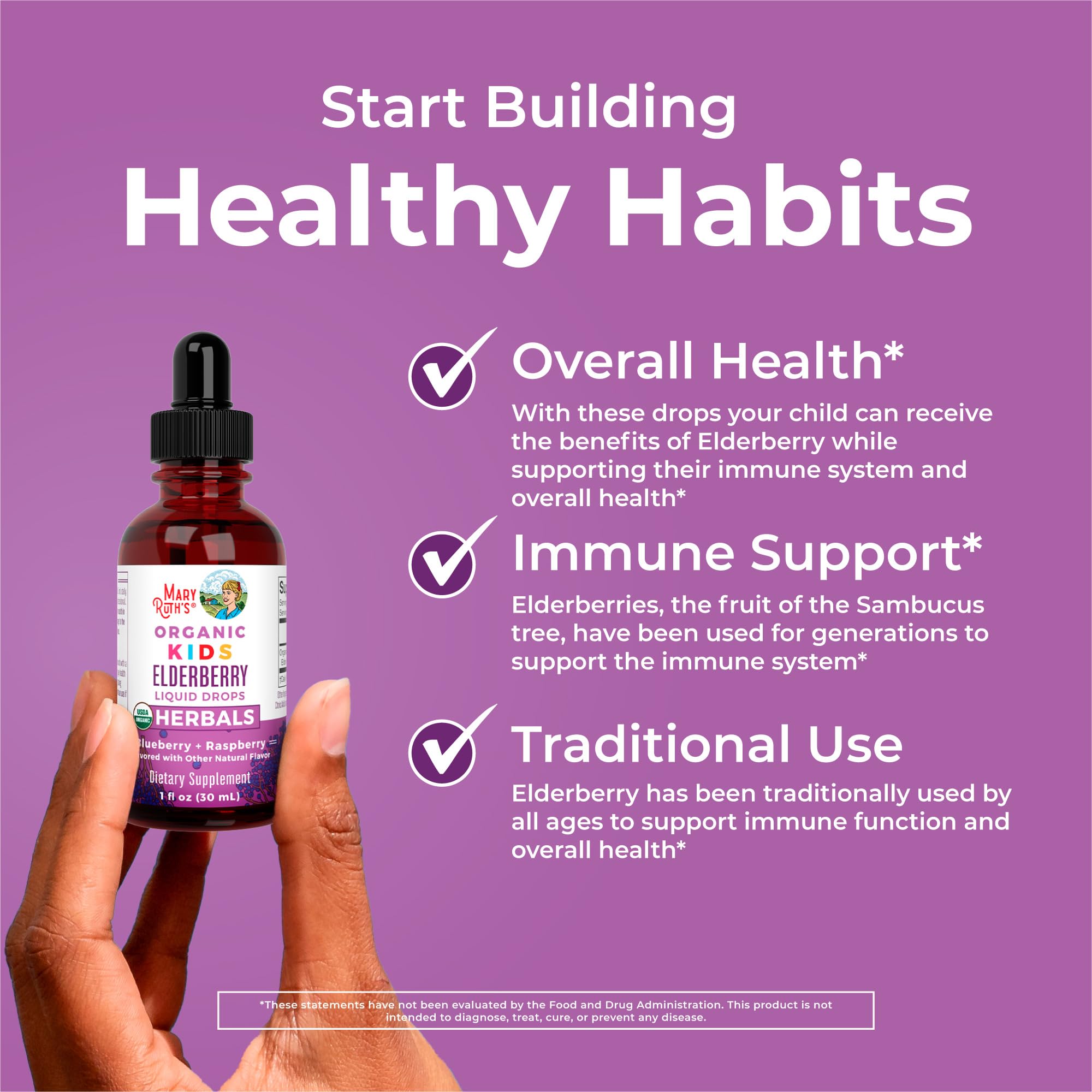 MaryRuth Organics Elderberry Drops organic ingredients list for transparency