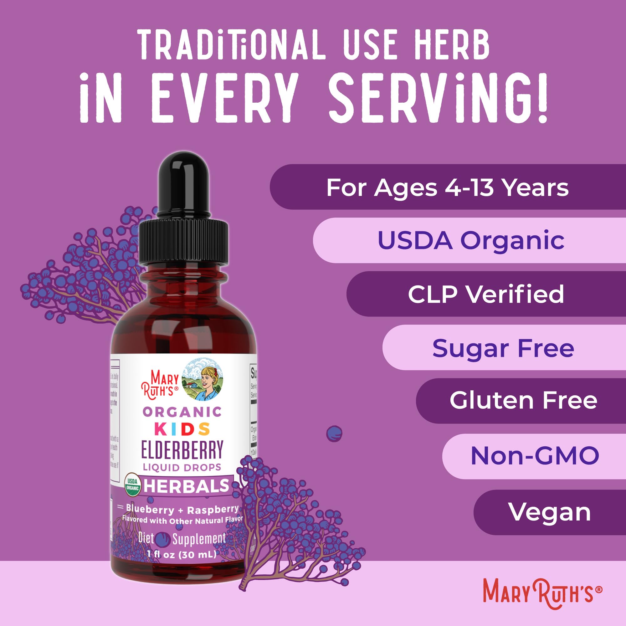 MaryRuth Organics Elderberry Drops USDA Organic certification badge
