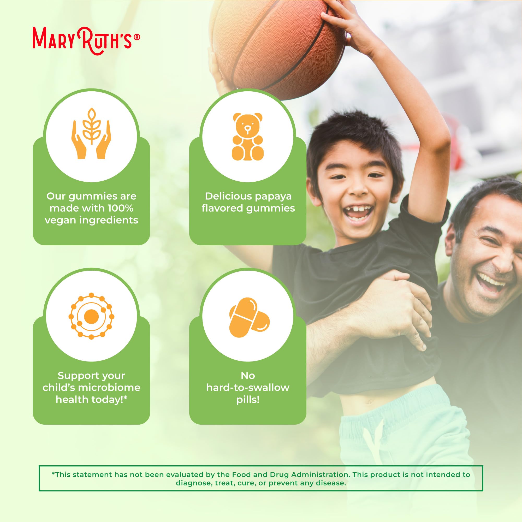 MaryRuth Organics kid taking gummy during daily routine.