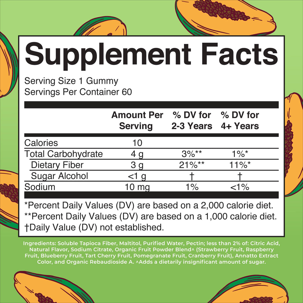 MaryRuth Organics kids fiber gummies serving display for daily fiber.