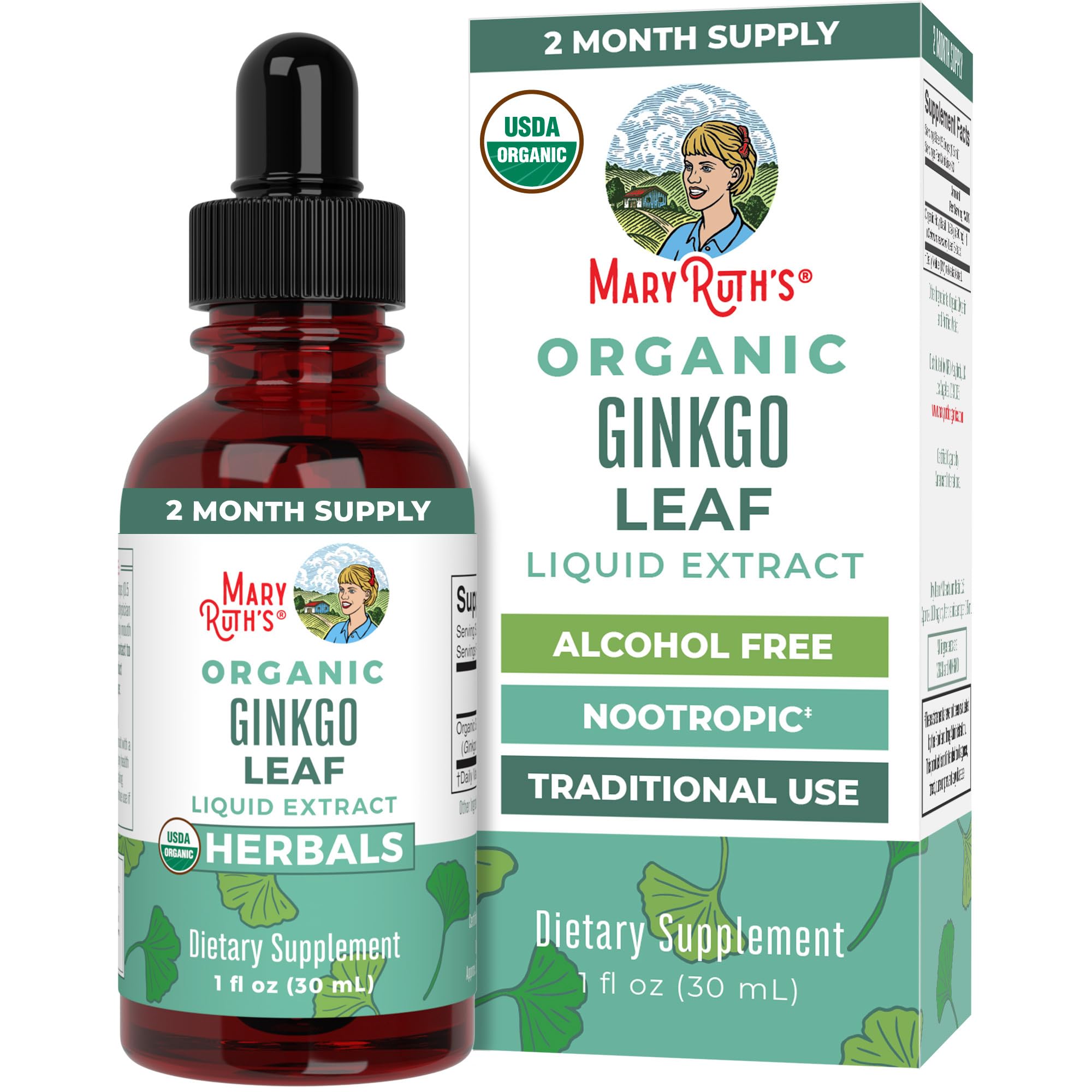 MaryRuth Organics Ginkgo Leaf Liquid Drops bottle for daily focus and circulation support