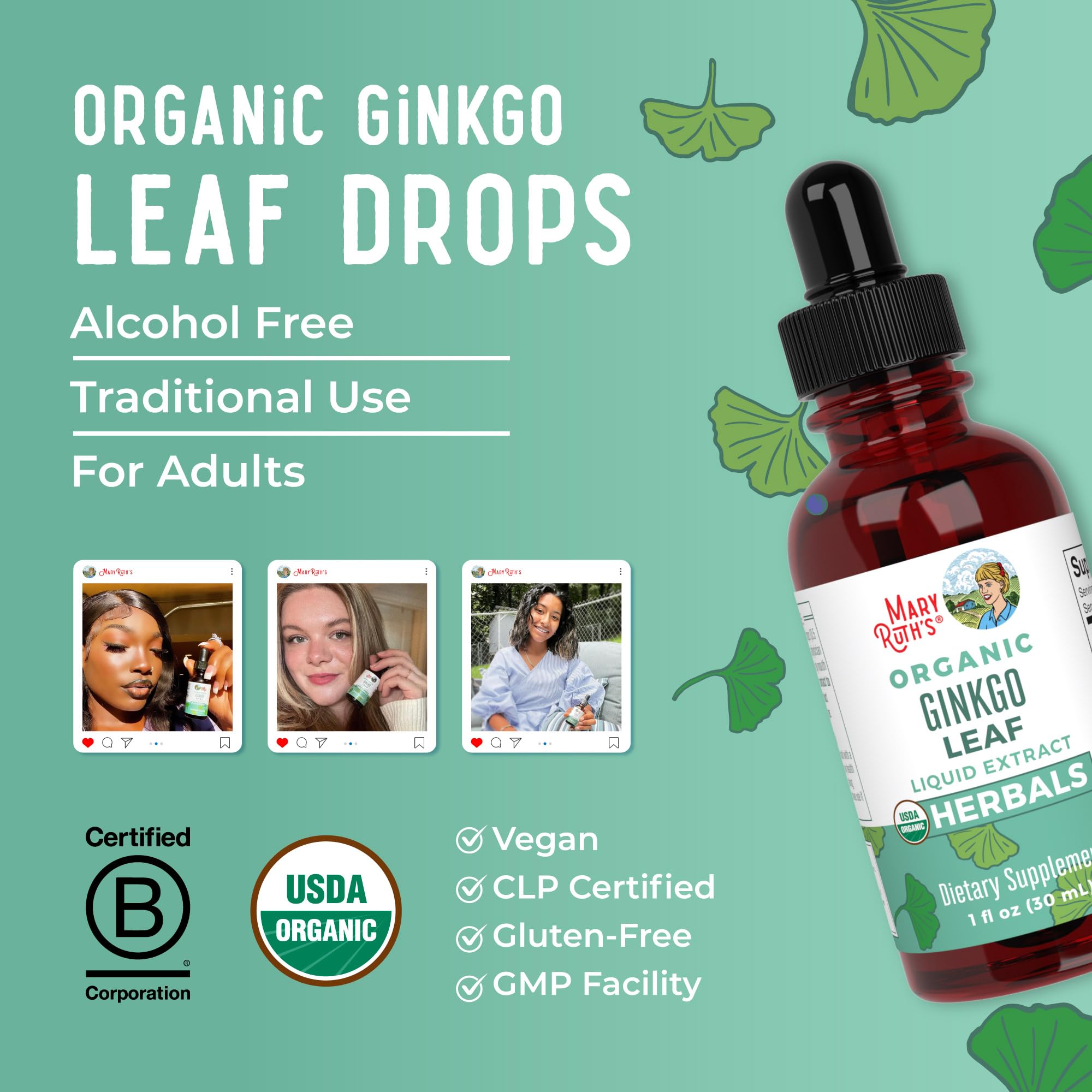 MaryRuth Organics Ginkgo Leaf Liquid Drops on desk during study session for focus
