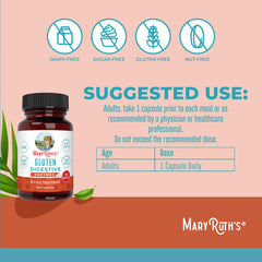 MaryRuth Organics Gluten Digestive Enzymes packaging front highlights non-GMO and gluten-free formula.