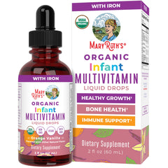 MaryRuth Organics infant multivitamin bottle with dropper for easy daily dosing.