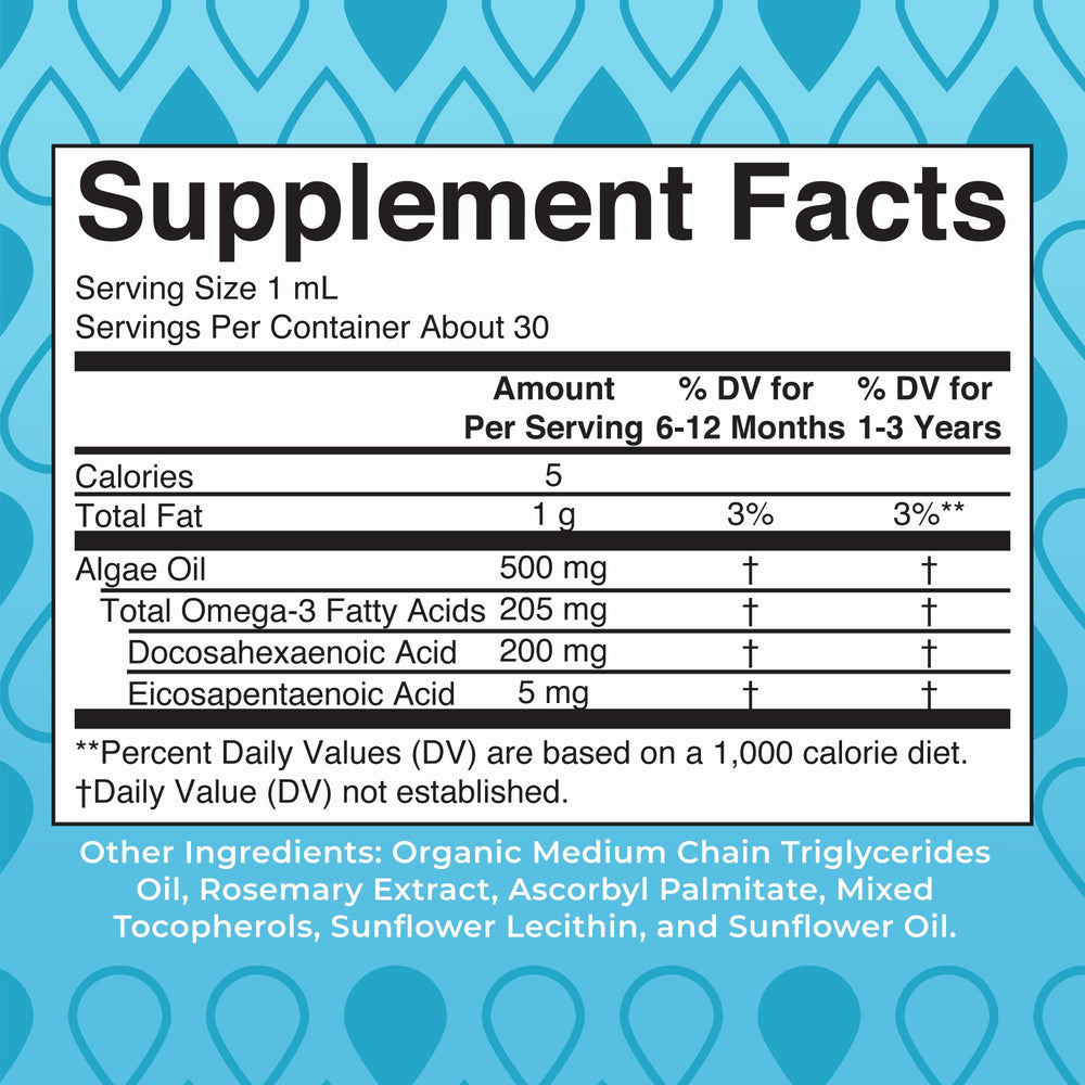 Infant omega-3 drops being poured into a spoon for small doses.