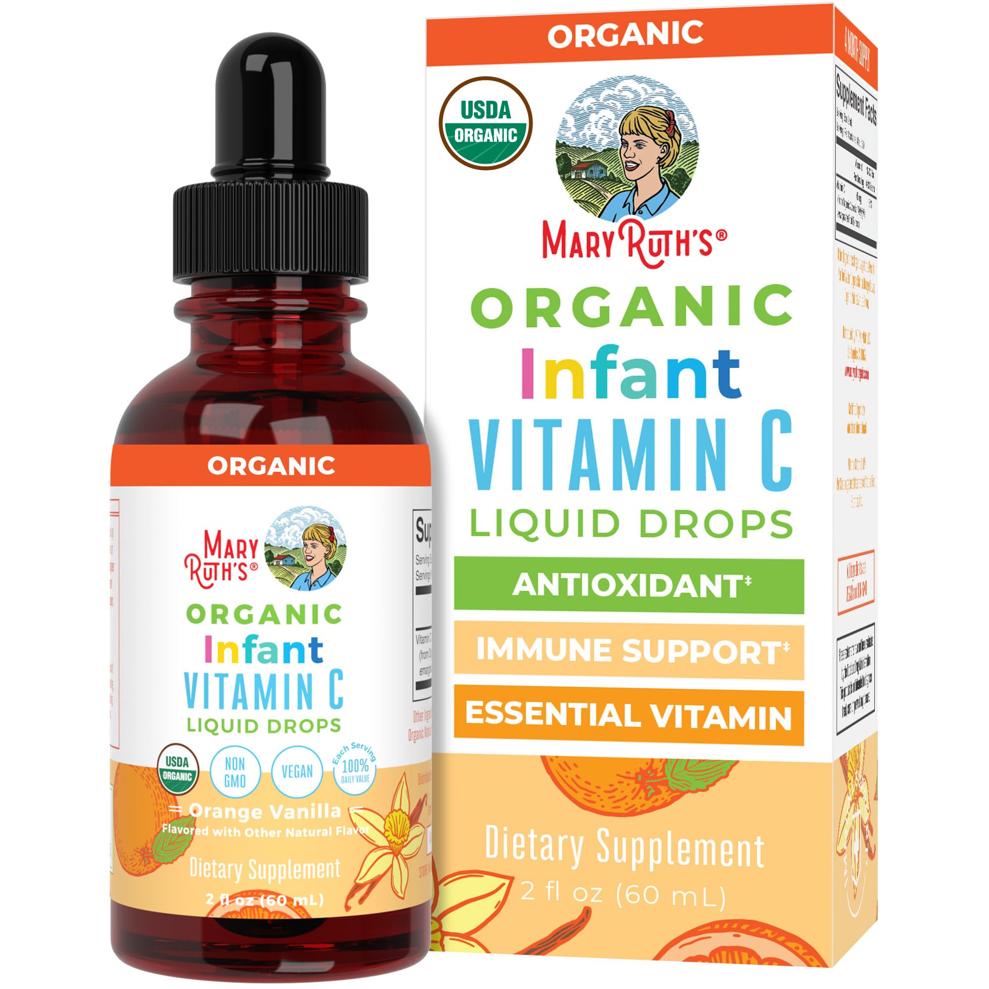 MaryRuth Organics infant vitamin C drops bottle for daily immune support during feeding.