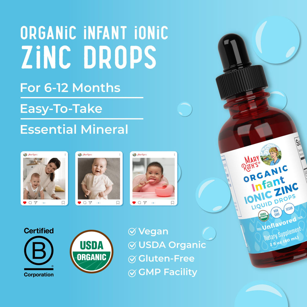 MaryRuth Organics infant zinc drops allergen-free formula suitable for sensitive diets.
