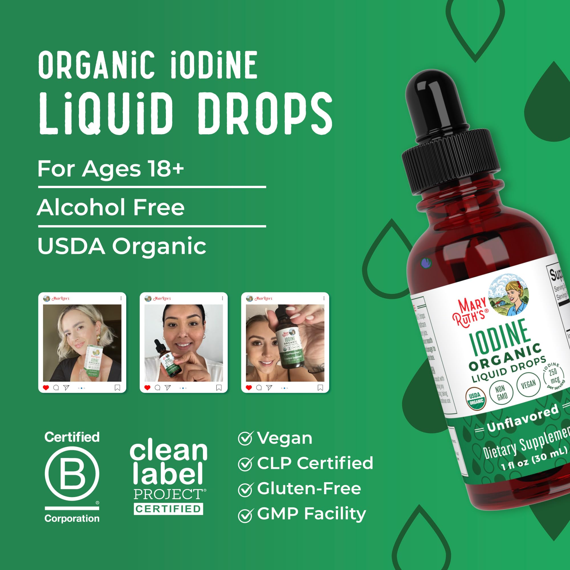 MaryRuth Organics iodine drops bottle-top image reinforces 1-year supply convenience.
