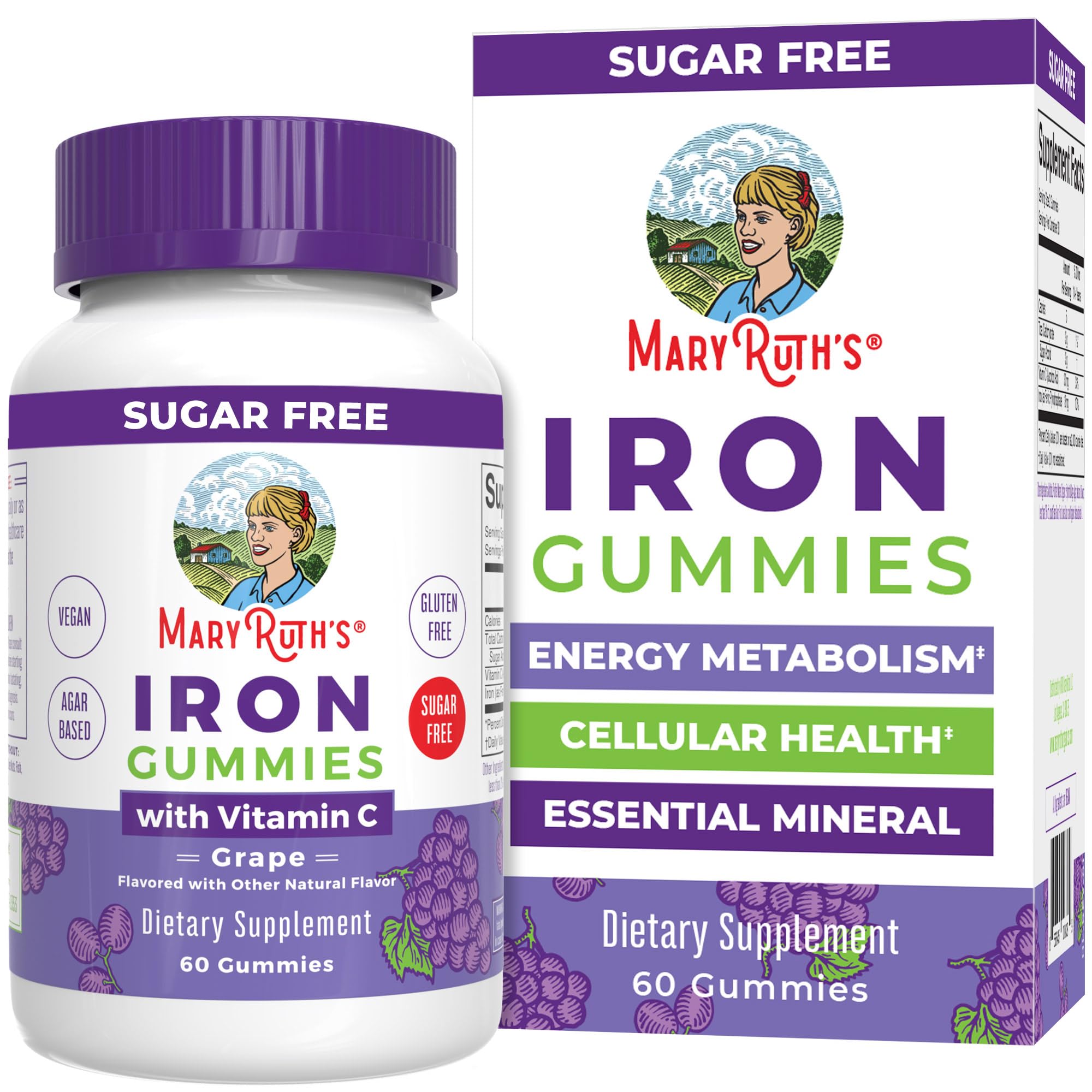 MaryRuth Organics iron gummies in bottle with grape flavor for daily energy