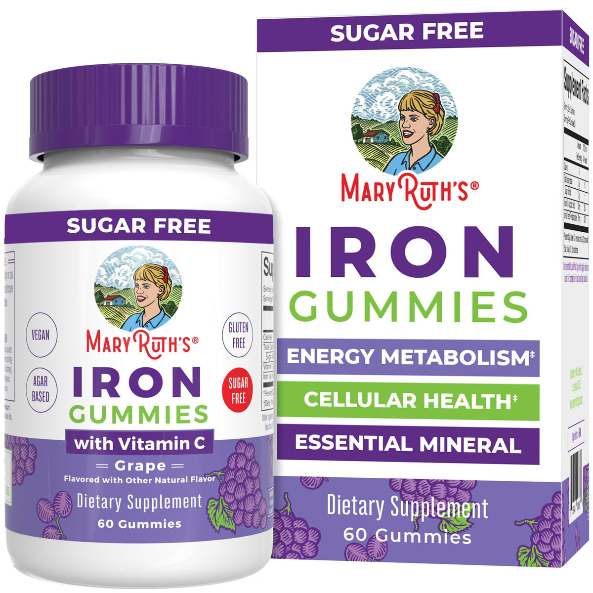 MaryRuth Organics iron gummies in bottle with grape flavor for daily energy
