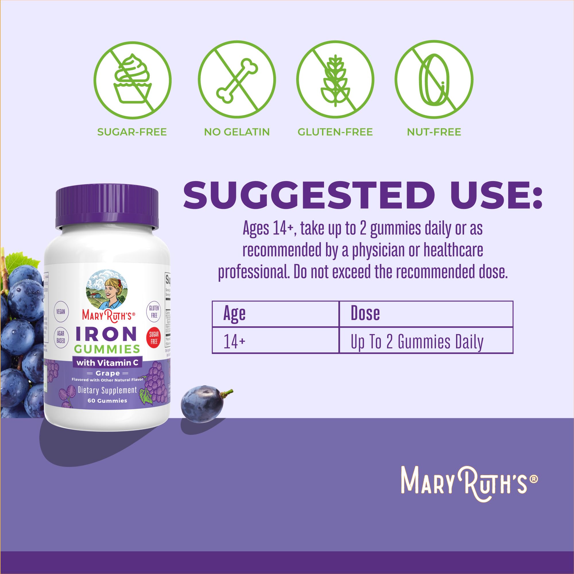 MaryRuth Organics iron gummies vitamin C icon emphasizing absorption