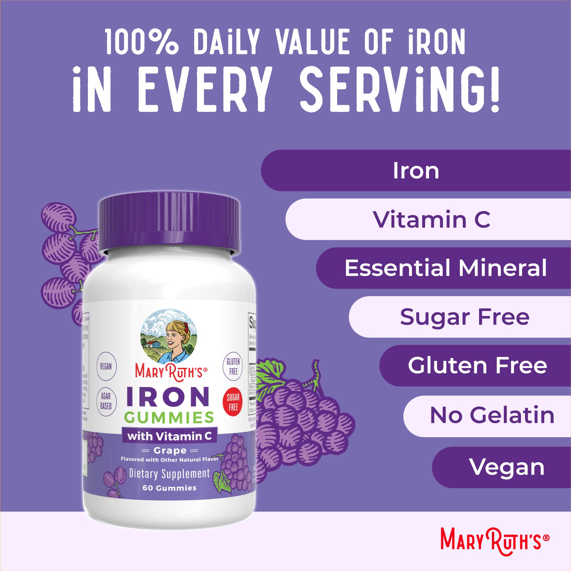 MaryRuth Organics iron gummies sugar-free formula in packaging