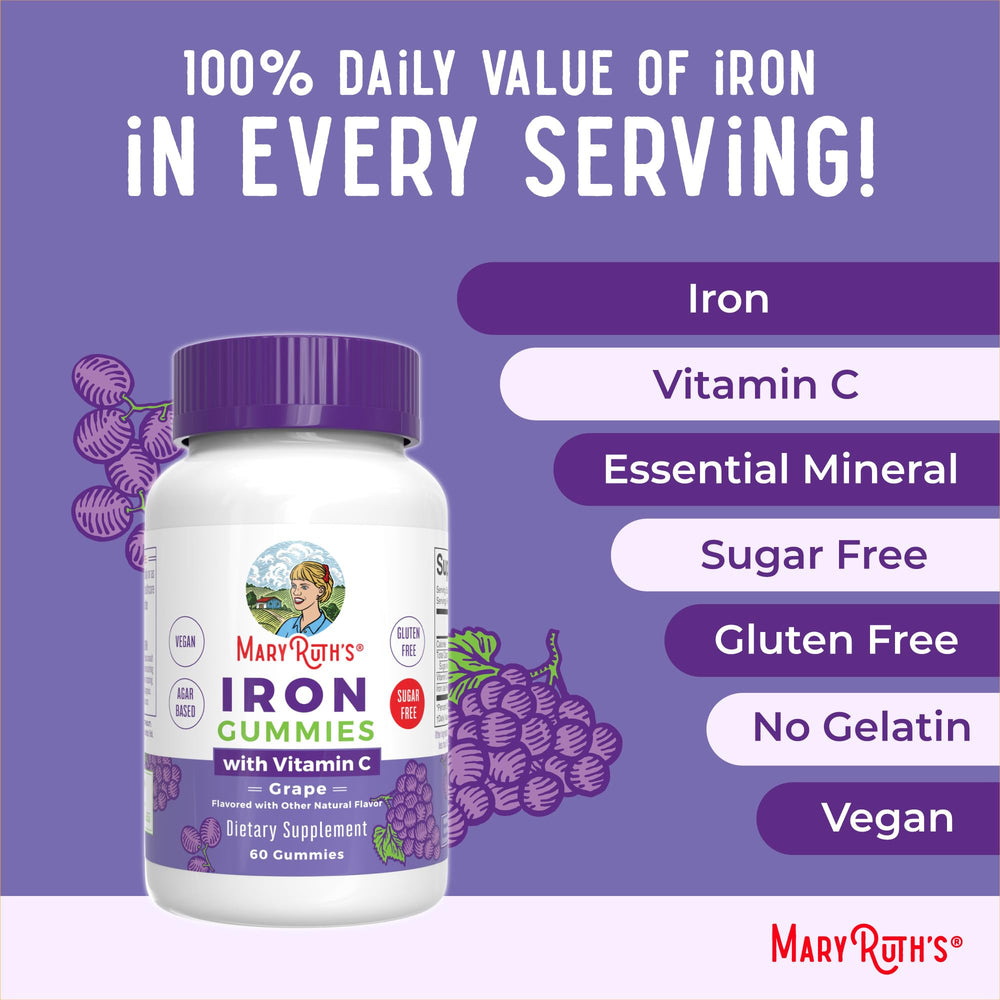 MaryRuth Organics iron gummies sugar-free formula in packaging