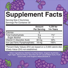 Closeup of MaryRuth Organics iron gummies with grape flavor