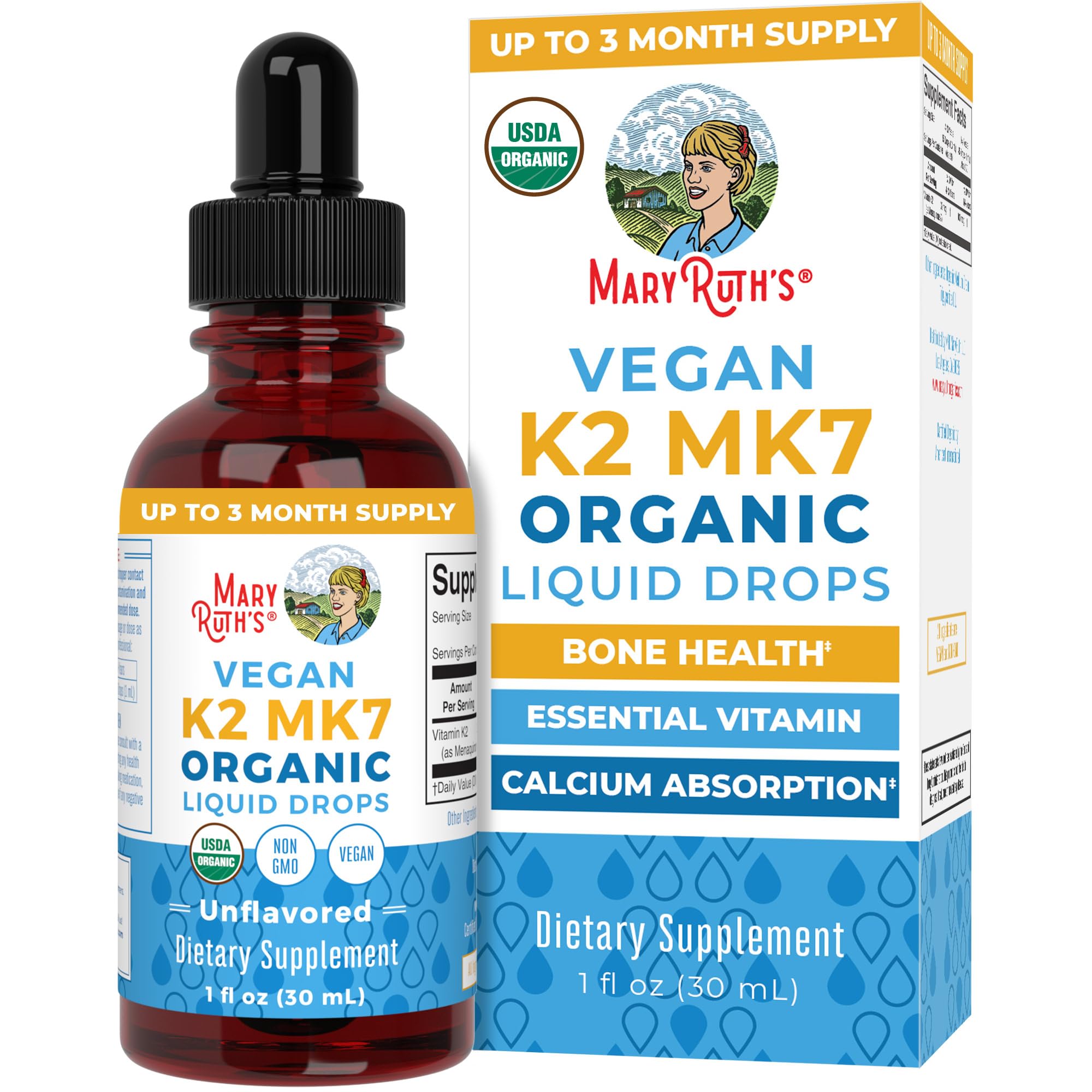 MaryRuth Organics K2 MK7 liquid bottle for bone health and calcium support.