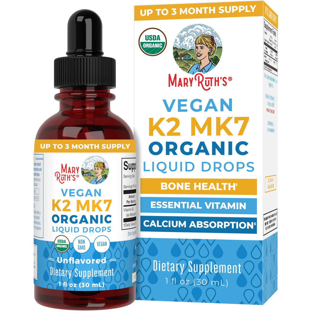 MaryRuth Organics K2 MK7 liquid bottle for bone health and calcium support.