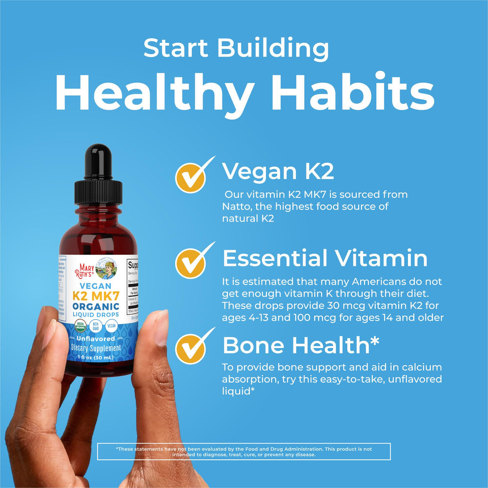 MaryRuth Organics K2 MK7 vegan organic label signals quality.