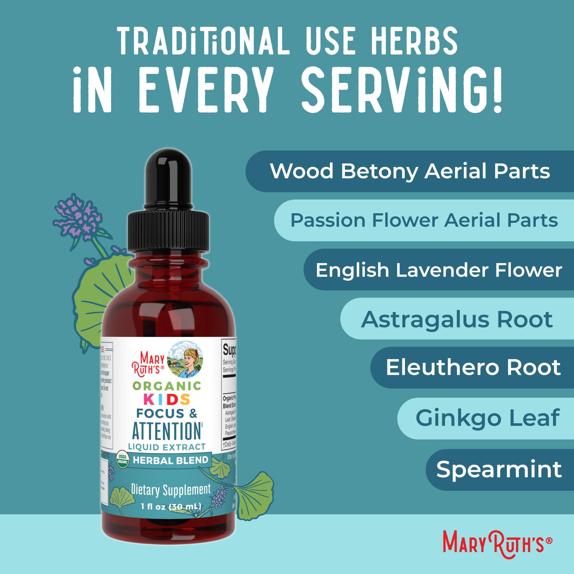 Ingredient icons highlight botanicals like Ginkgo and Rhodiola in the formula