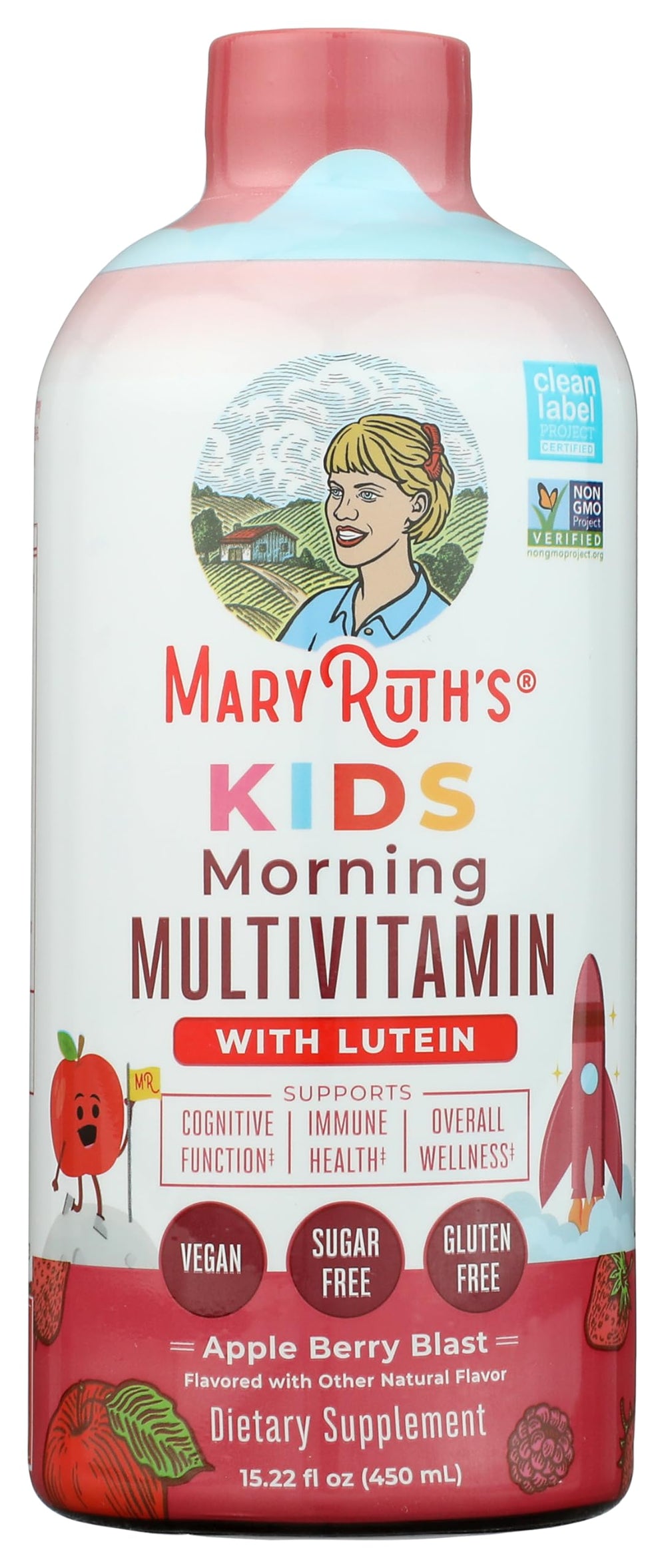 MaryRuth Organics Kids Multivitamin bottle for easy daily immune support and balanced nutrients.