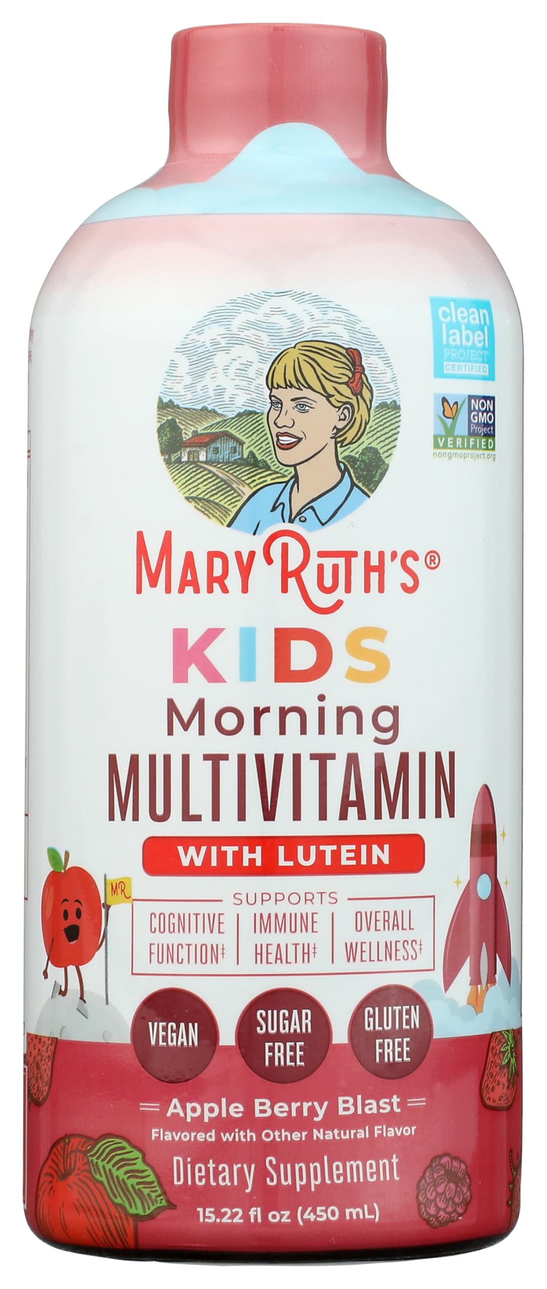 MaryRuth Organics Kids Multivitamin bottle for easy daily immune support and balanced nutrients.