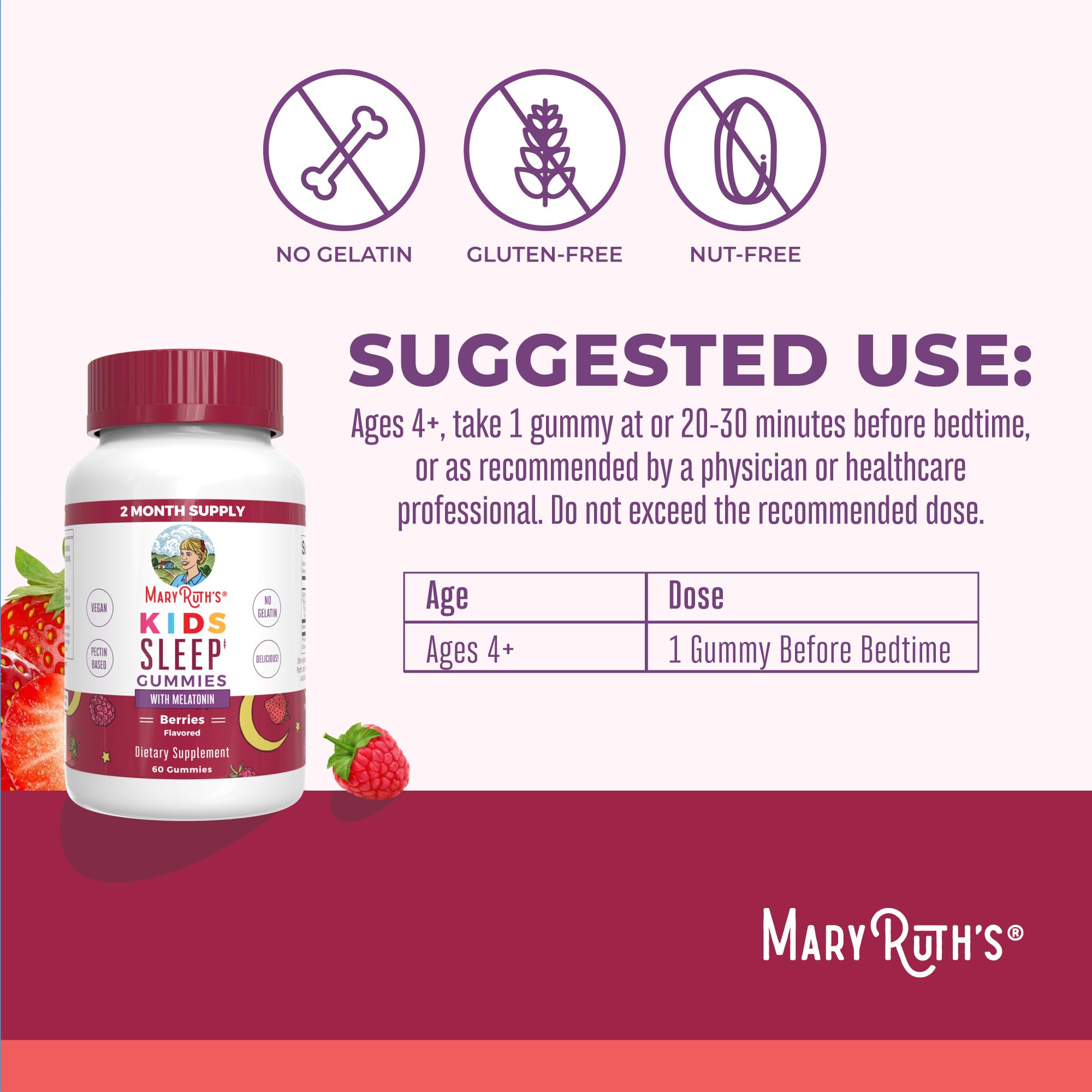 MaryRuth Organics Kids Melatonin Gummies 60 servings for two months