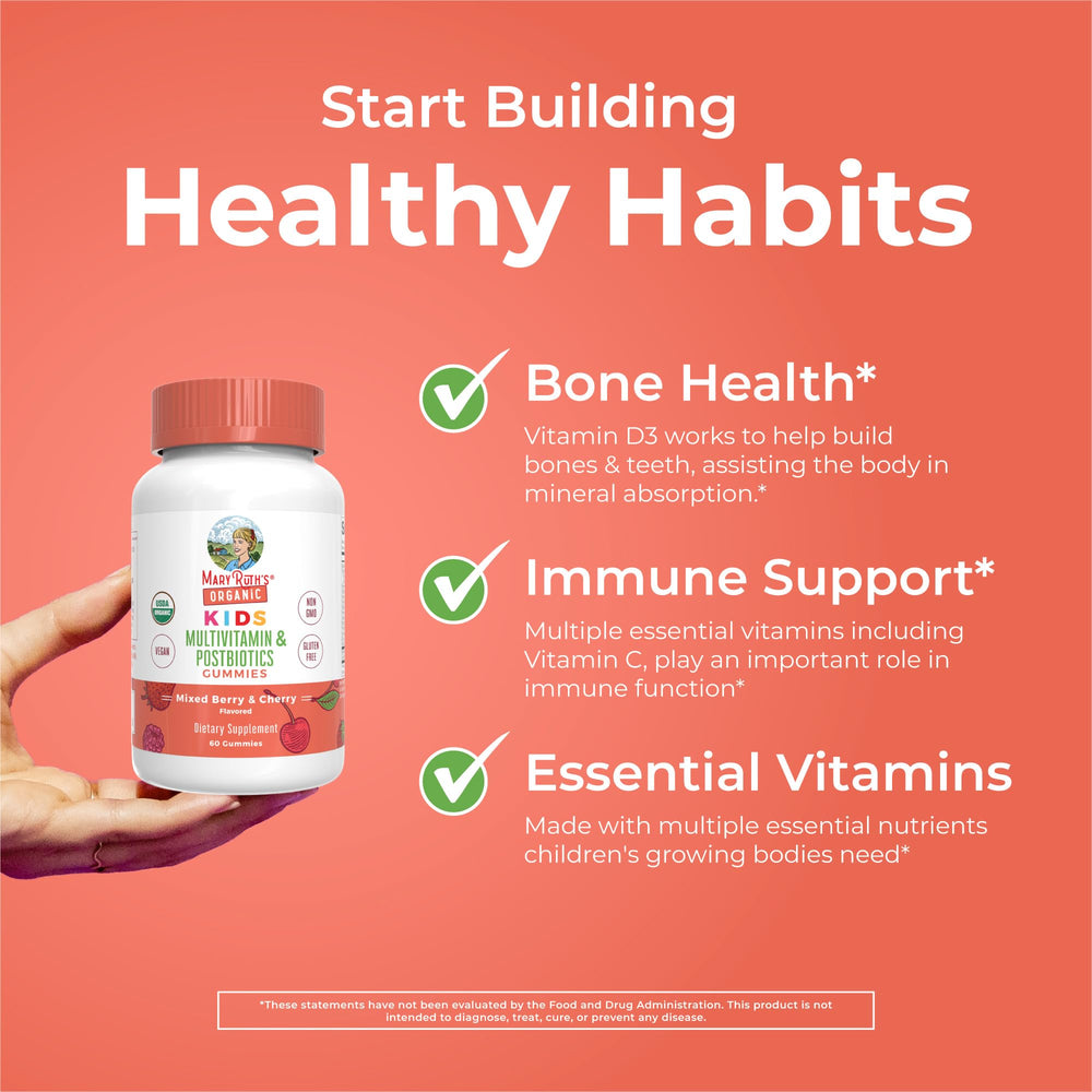 MaryRuth Organics gummies pouch with vegan and non-GMO seals