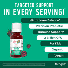 MaryRuth Organics Kids Probiotic Drops raspberry flavor appealing to kids.