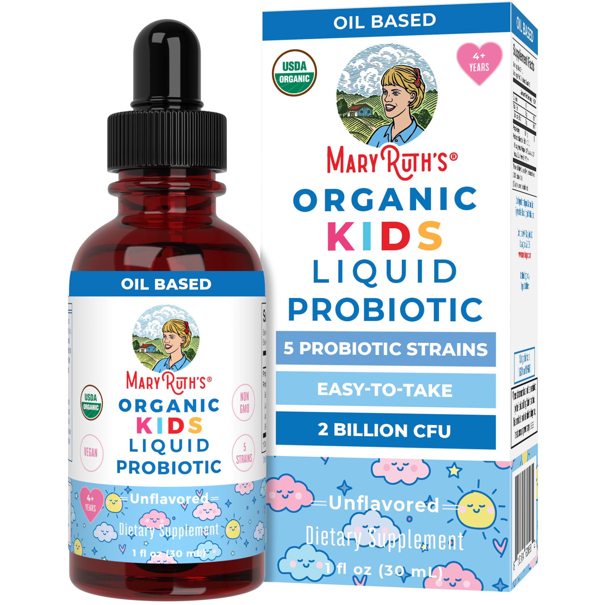 MaryRuth Organics Kids Probiotic liquid drops bottle front for easy gut health support