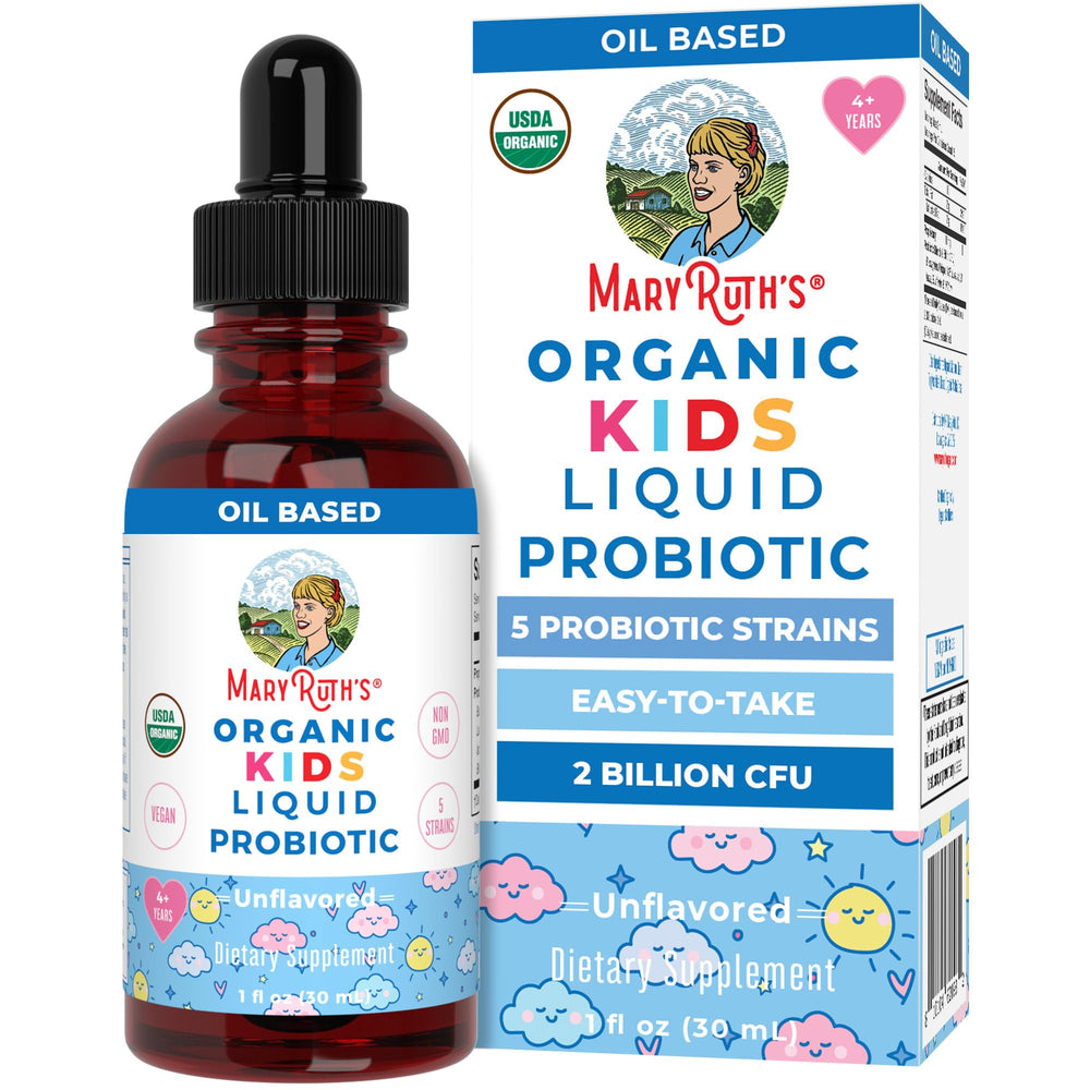 MaryRuth Organics Kids Probiotic liquid drops bottle front for easy gut health support