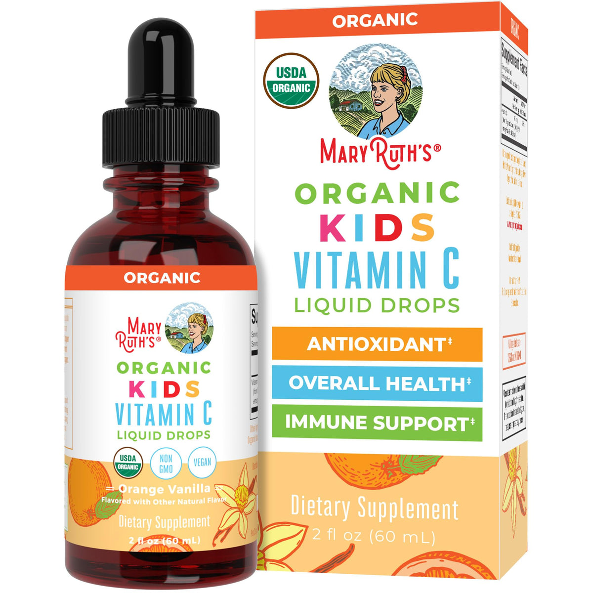 MaryRuth Organics Kids Vitamin C Drops bottle shown for immune support