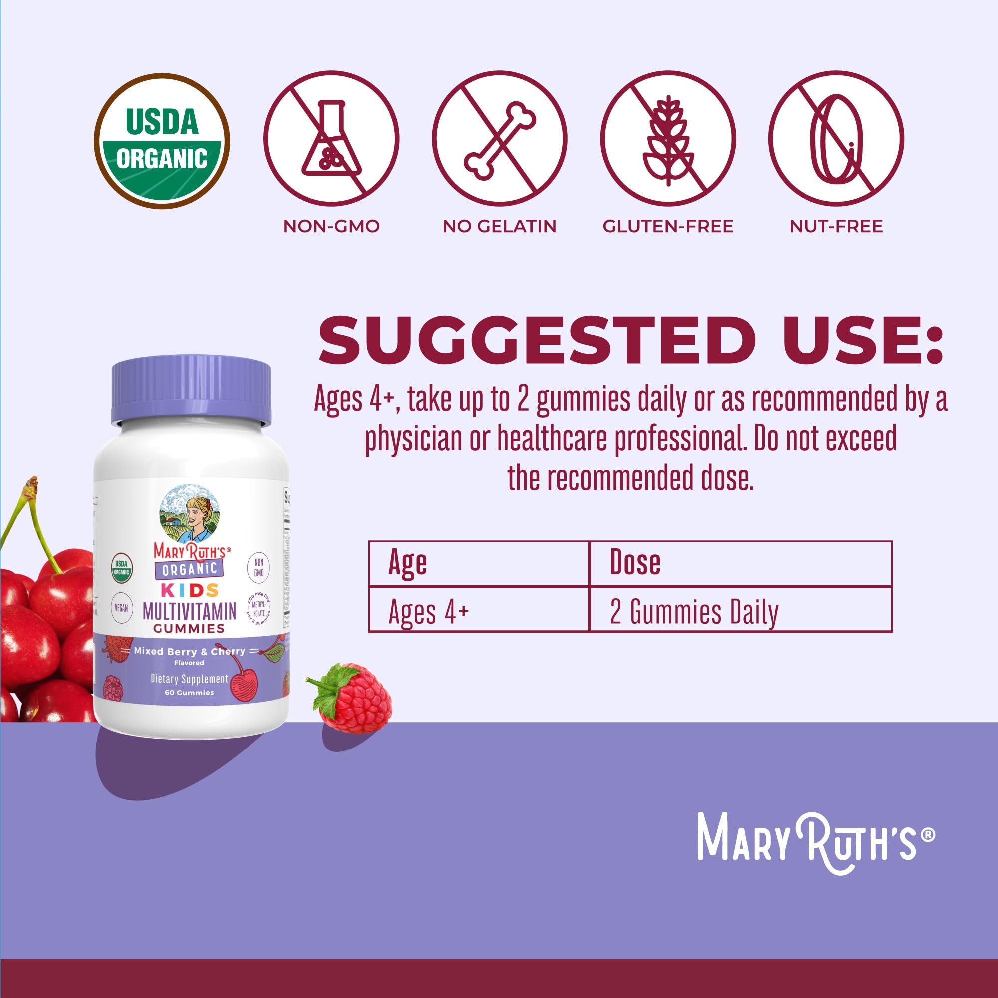 MaryRuth Organics Kids Gummies package with vegan label