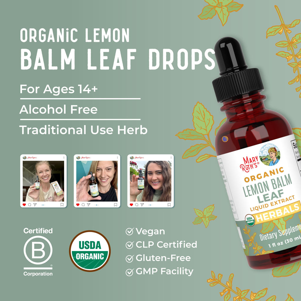 Alcohol-free symbol on MaryRuth Organics lemon balm product