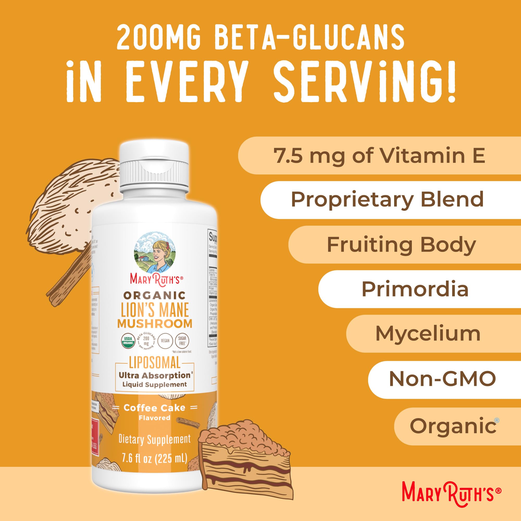 MaryRuth Organics Lion's Mane Liposomal flavor notes hint at coffee cake flavor