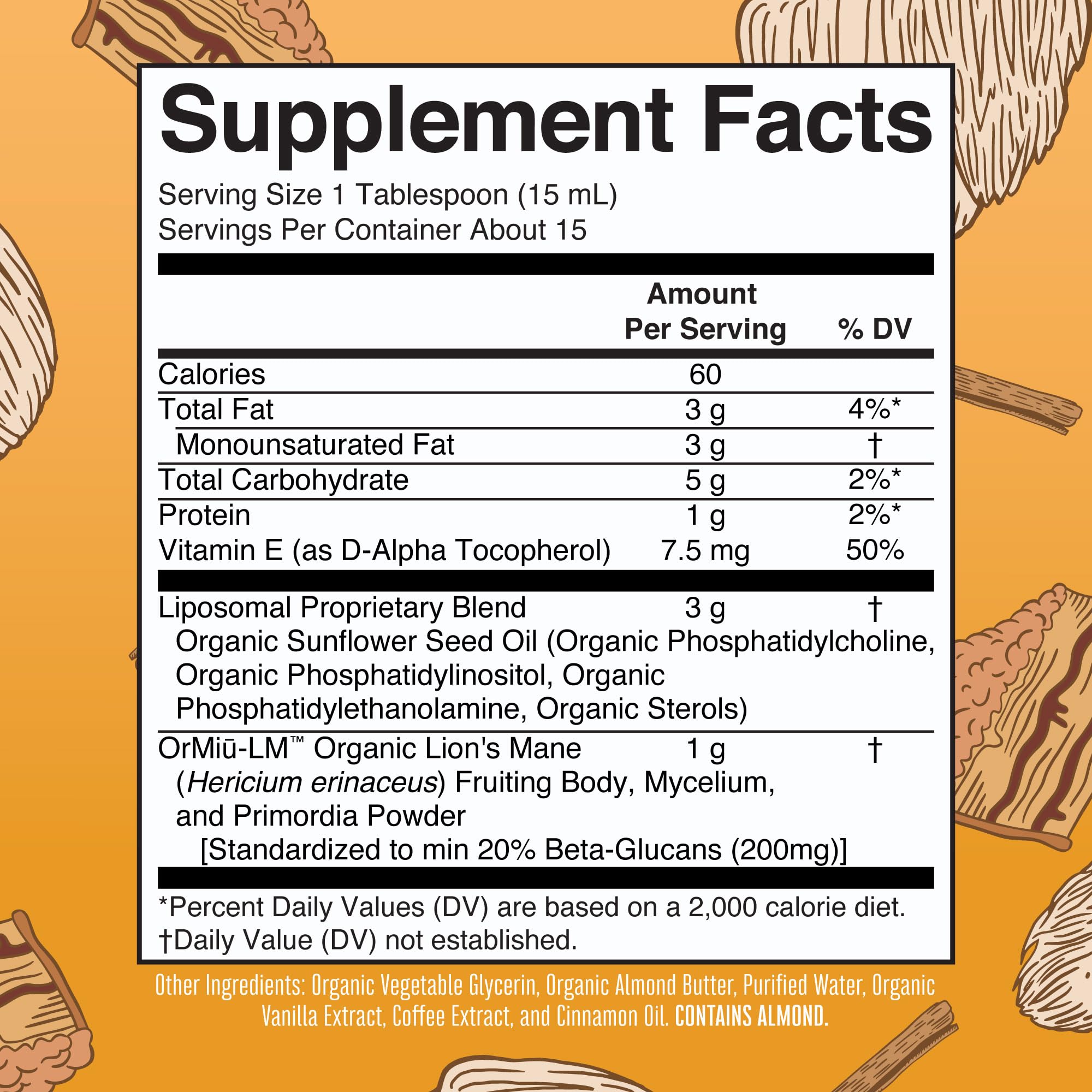 MaryRuth Organics Lion's Mane Liposomal label close-up showing organic credentials