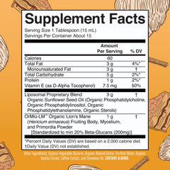 MaryRuth Organics Lion's Mane Liposomal label close-up showing organic credentials