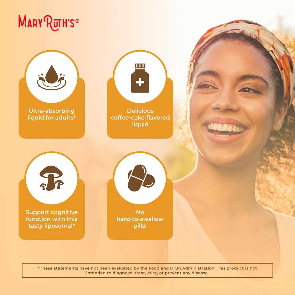 MaryRuth Organics Lion's Mane Liposomal on pancakes highlighting versatile topping use